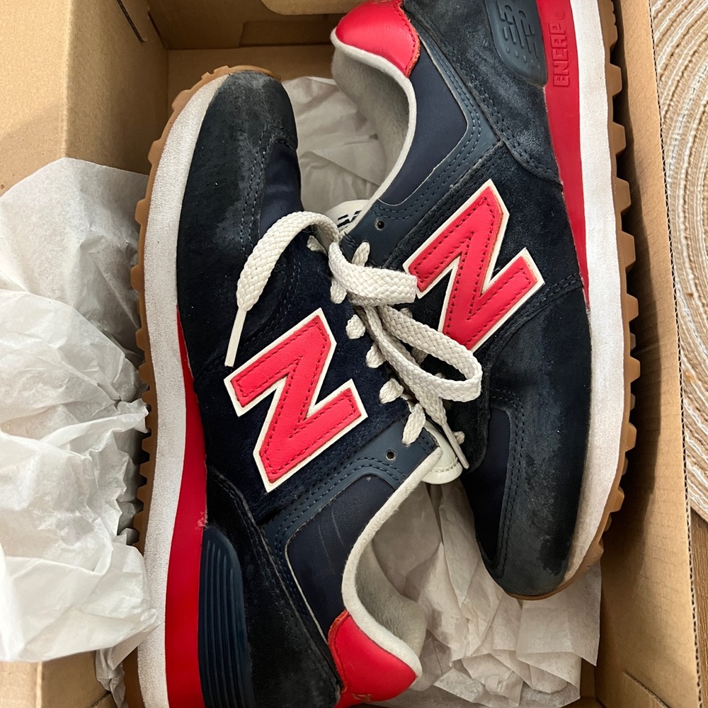New Balance Blue and Red 574 Sneakers